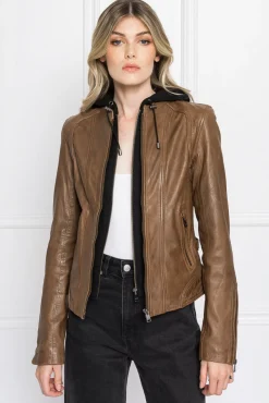 Femme LAMARQUE ARLETTE Veste Moto En Cuir Convertible Brun