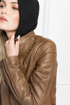 Femme LAMARQUE ARLETTE Veste Moto En Cuir Convertible Brun