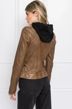 Femme LAMARQUE ARLETTE Veste Moto En Cuir Convertible Brun