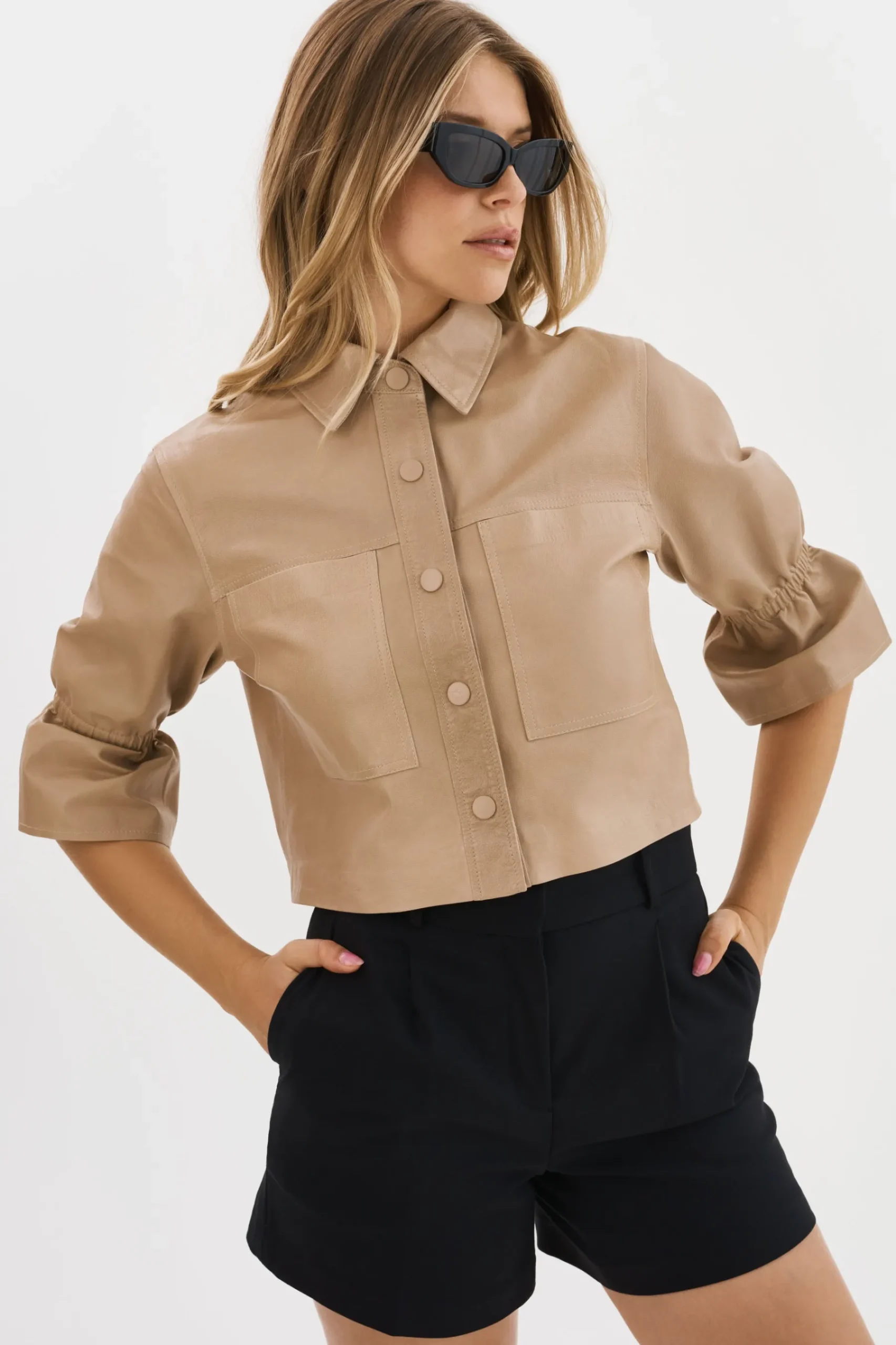 Femme LAMARQUE CAROLINA | Veste En Cuir à Manches à Volants