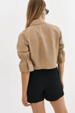 Femme LAMARQUE CAROLINA | Veste En Cuir à Manches à Volants