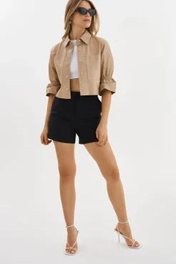 Femme LAMARQUE CAROLINA | Veste En Cuir à Manches à Volants