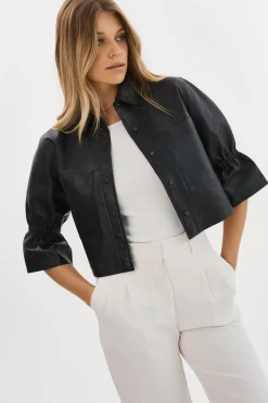 Femme LAMARQUE CAROLINA | Veste En Cuir à Manches à Volants