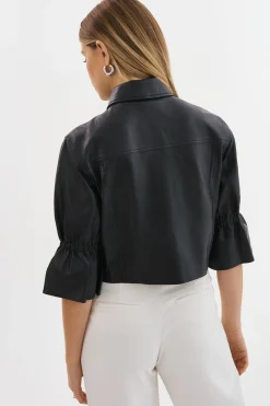 Femme LAMARQUE CAROLINA | Veste En Cuir à Manches à Volants