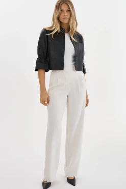 Femme LAMARQUE CAROLINA | Veste En Cuir à Manches à Volants