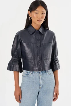 Femme LAMARQUE CAROLINA | Veste En Cuir à Manches à Volants