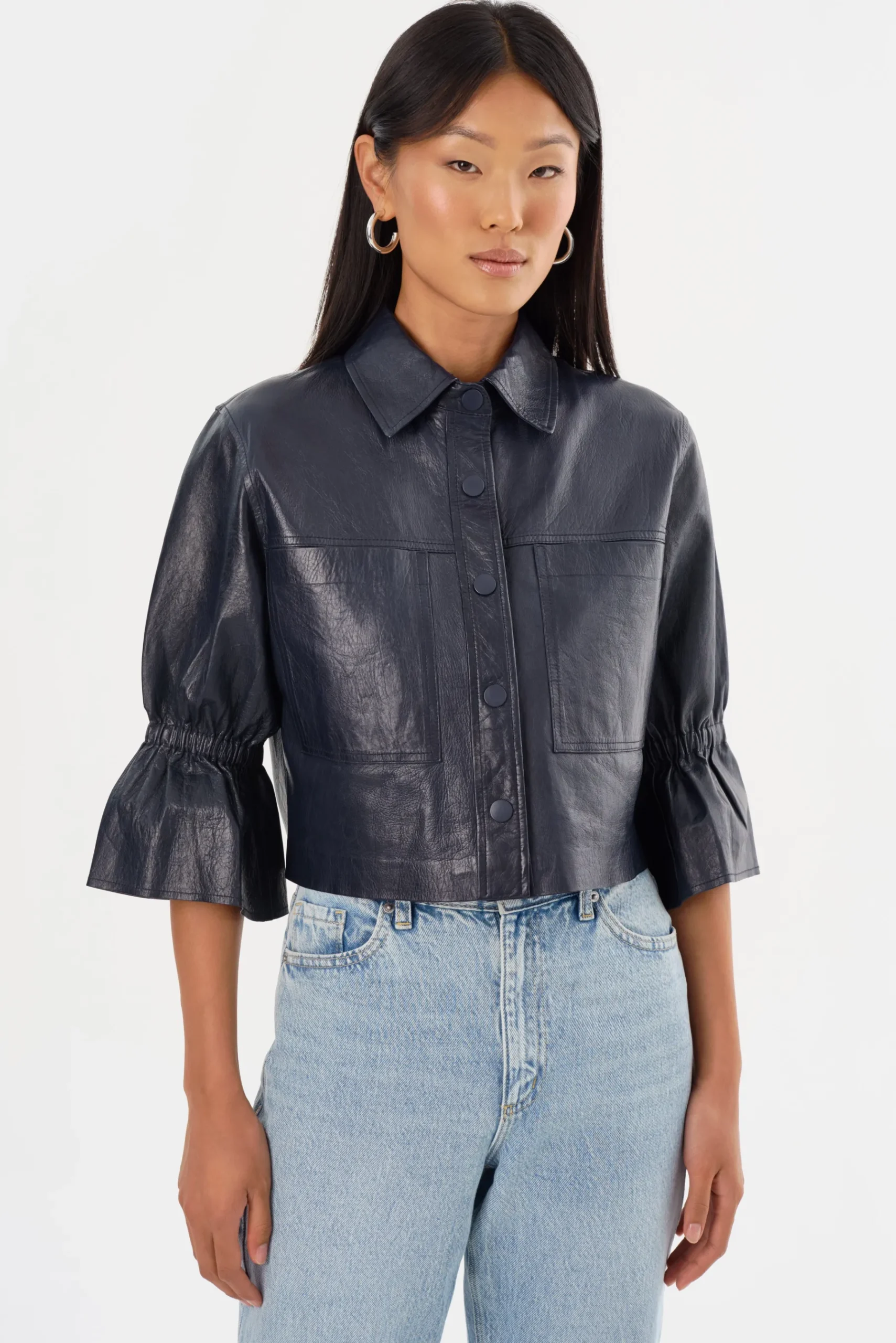 Femme LAMARQUE CAROLINA | Veste En Cuir à Manches à Volants