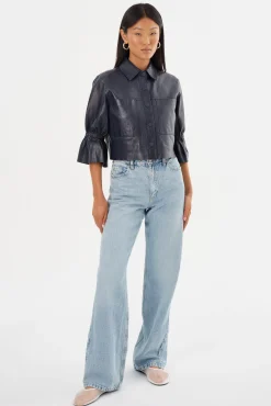Femme LAMARQUE CAROLINA | Veste En Cuir à Manches à Volants