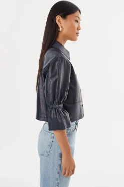 Femme LAMARQUE CAROLINA | Veste En Cuir à Manches à Volants