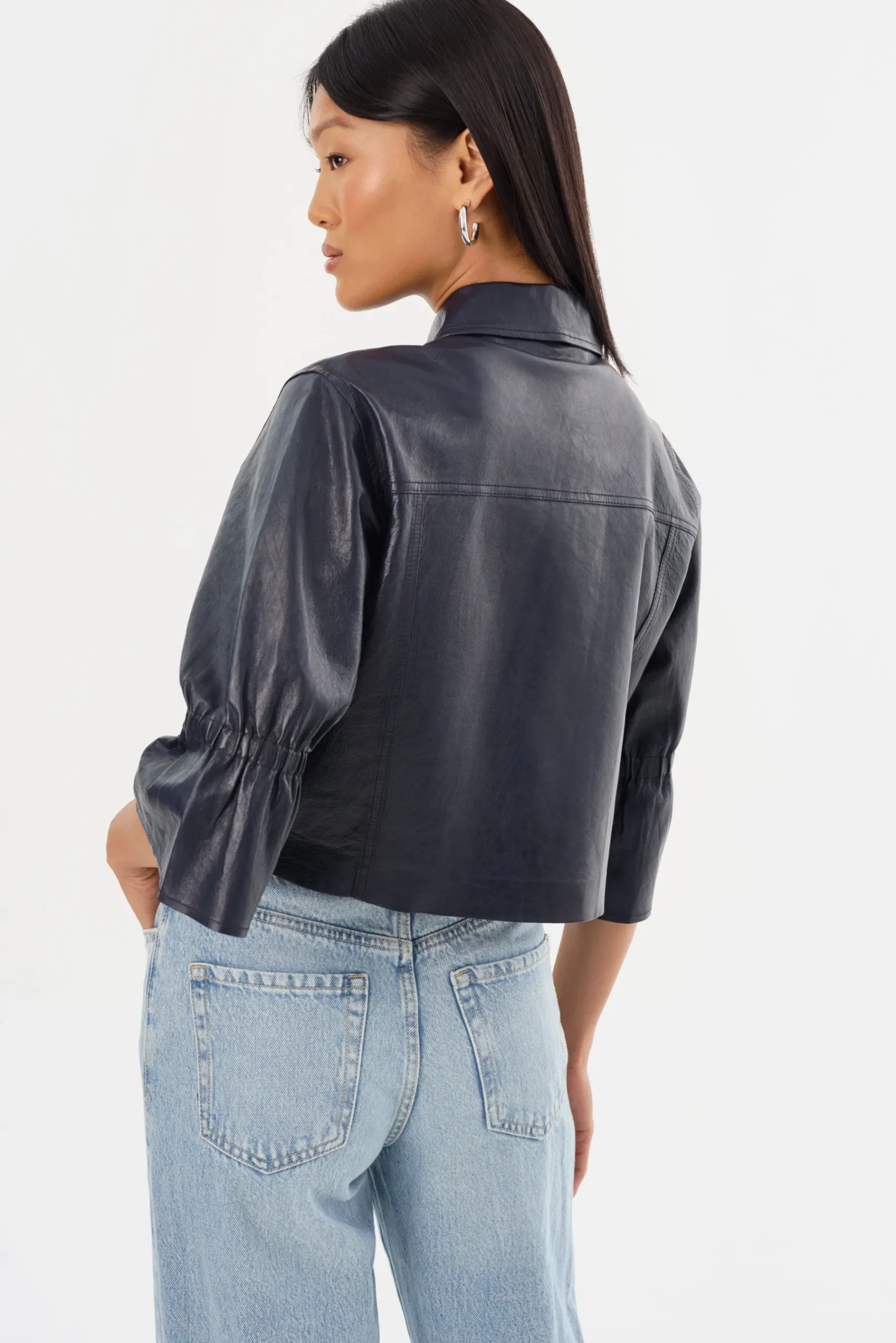 Femme LAMARQUE CAROLINA | Veste En Cuir à Manches à Volants