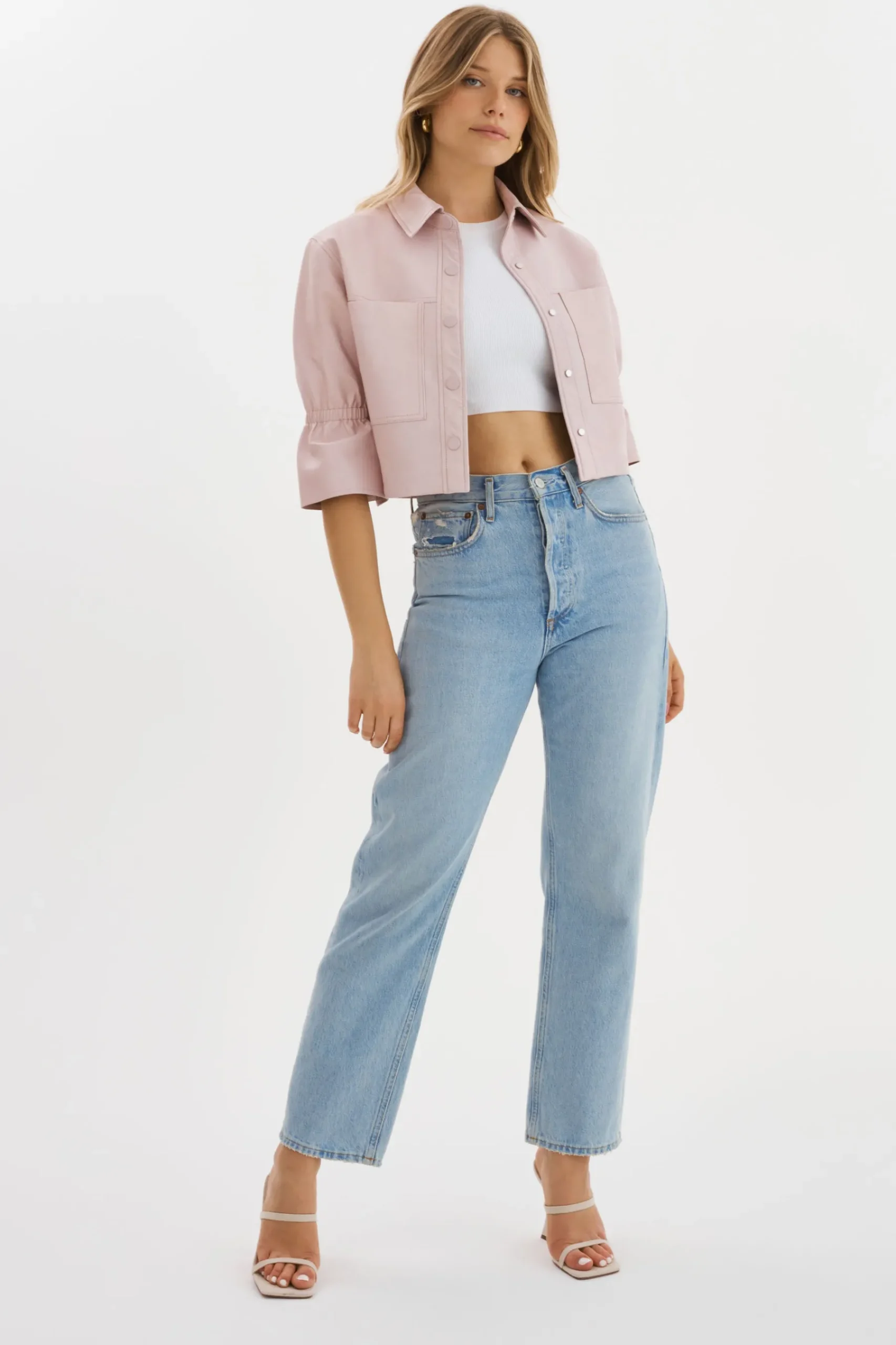 Femme LAMARQUE CAROLINA | Veste En Cuir à Manches à Volants