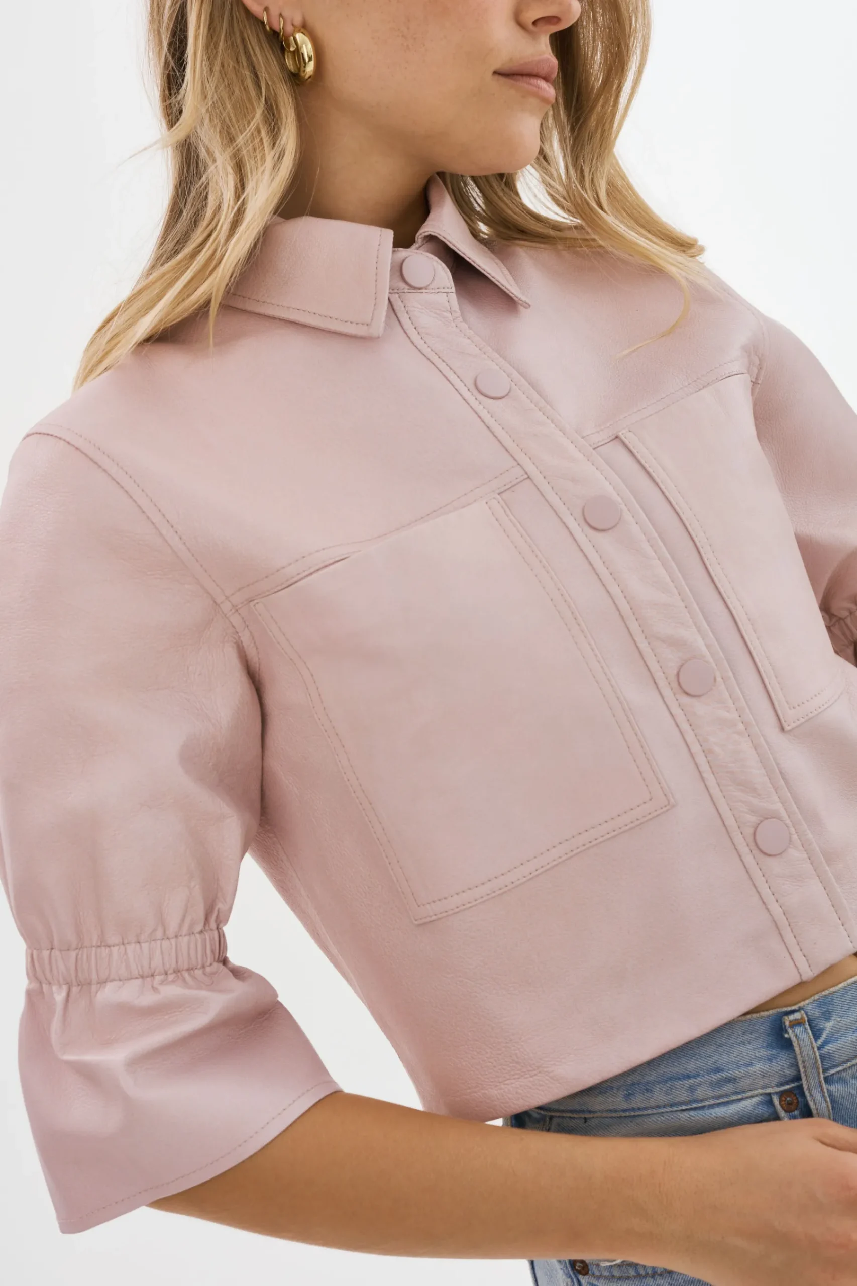 Femme LAMARQUE CAROLINA | Veste En Cuir à Manches à Volants