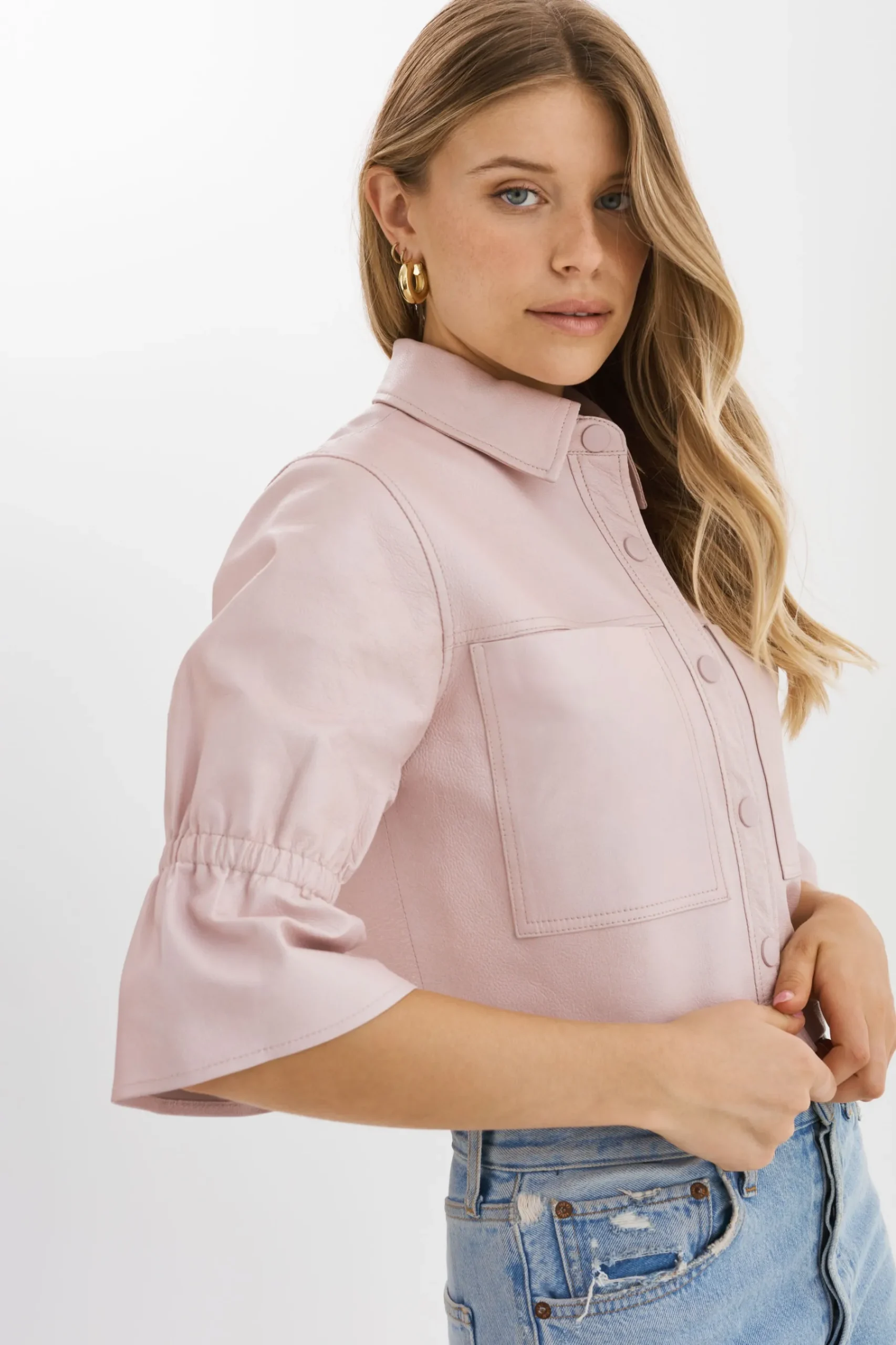 Femme LAMARQUE CAROLINA | Veste En Cuir à Manches à Volants