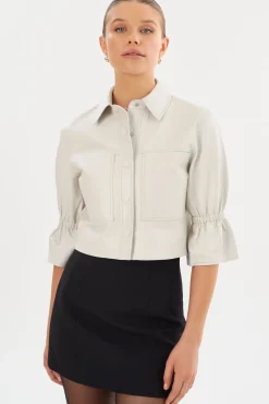 Femme LAMARQUE CAROLINA | Veste En Cuir à Manches à Volants