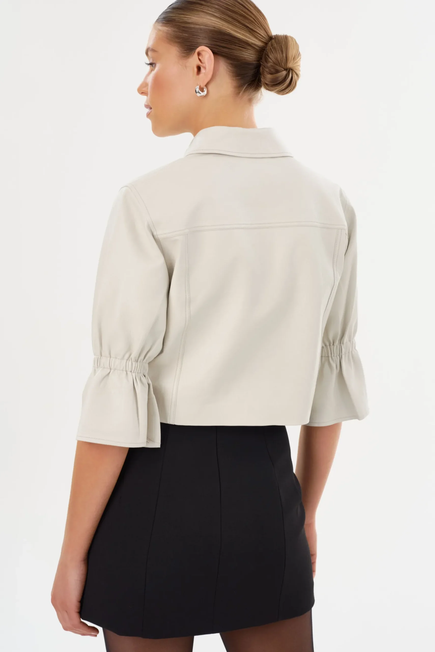 Femme LAMARQUE CAROLINA | Veste En Cuir à Manches à Volants