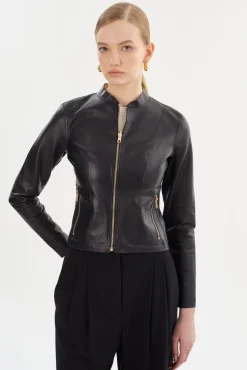 Femme LAMARQUE CHAPIN Blouson En Cuir Noir Et Or Réversible