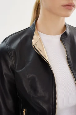 Femme LAMARQUE CHAPIN Blouson En Cuir Noir Et Or Réversible