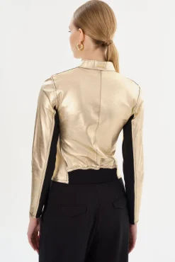 Femme LAMARQUE CHAPIN Blouson En Cuir Noir Et Or Réversible
