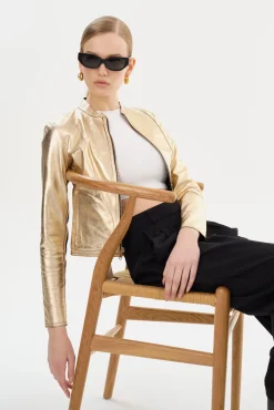 Femme LAMARQUE CHAPIN Blouson En Cuir Noir Et Or Réversible