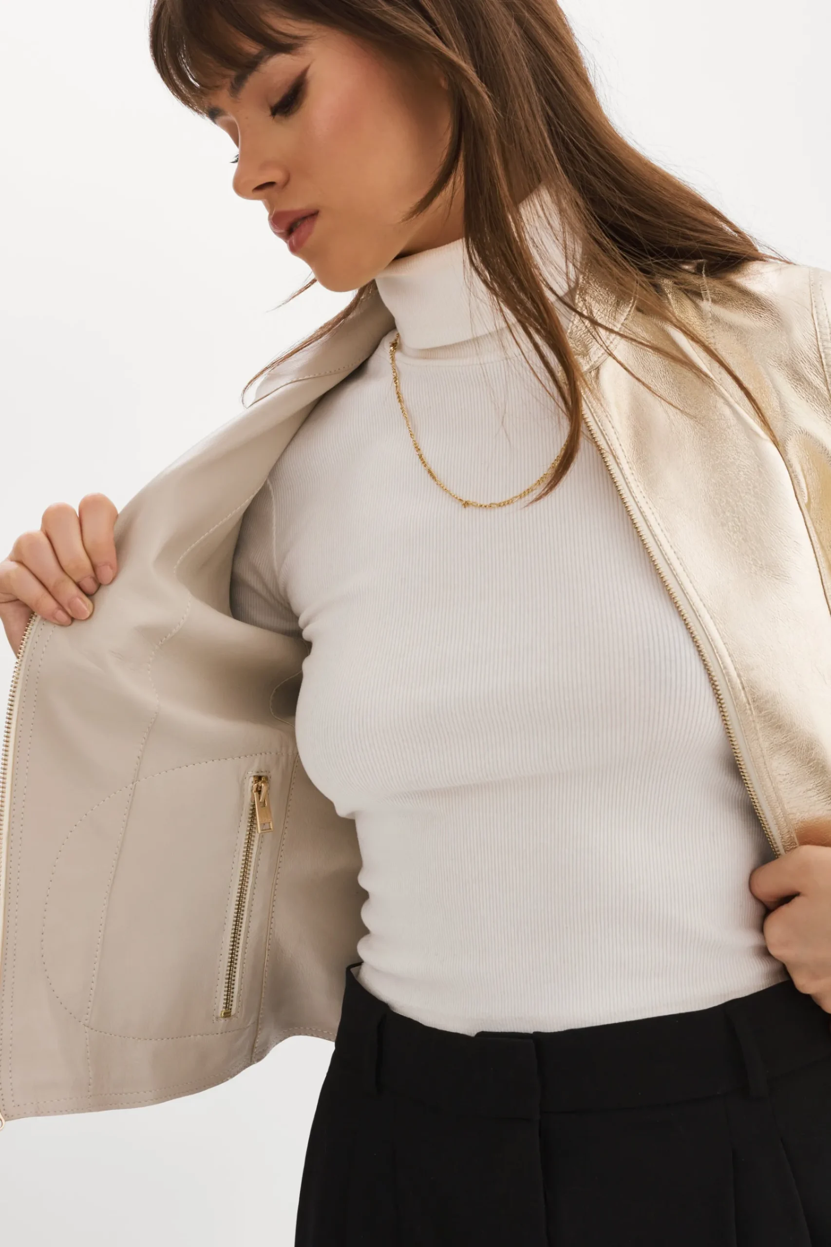 Femme LAMARQUE CHAPIN Blouson En Cuir Et Or Réversible