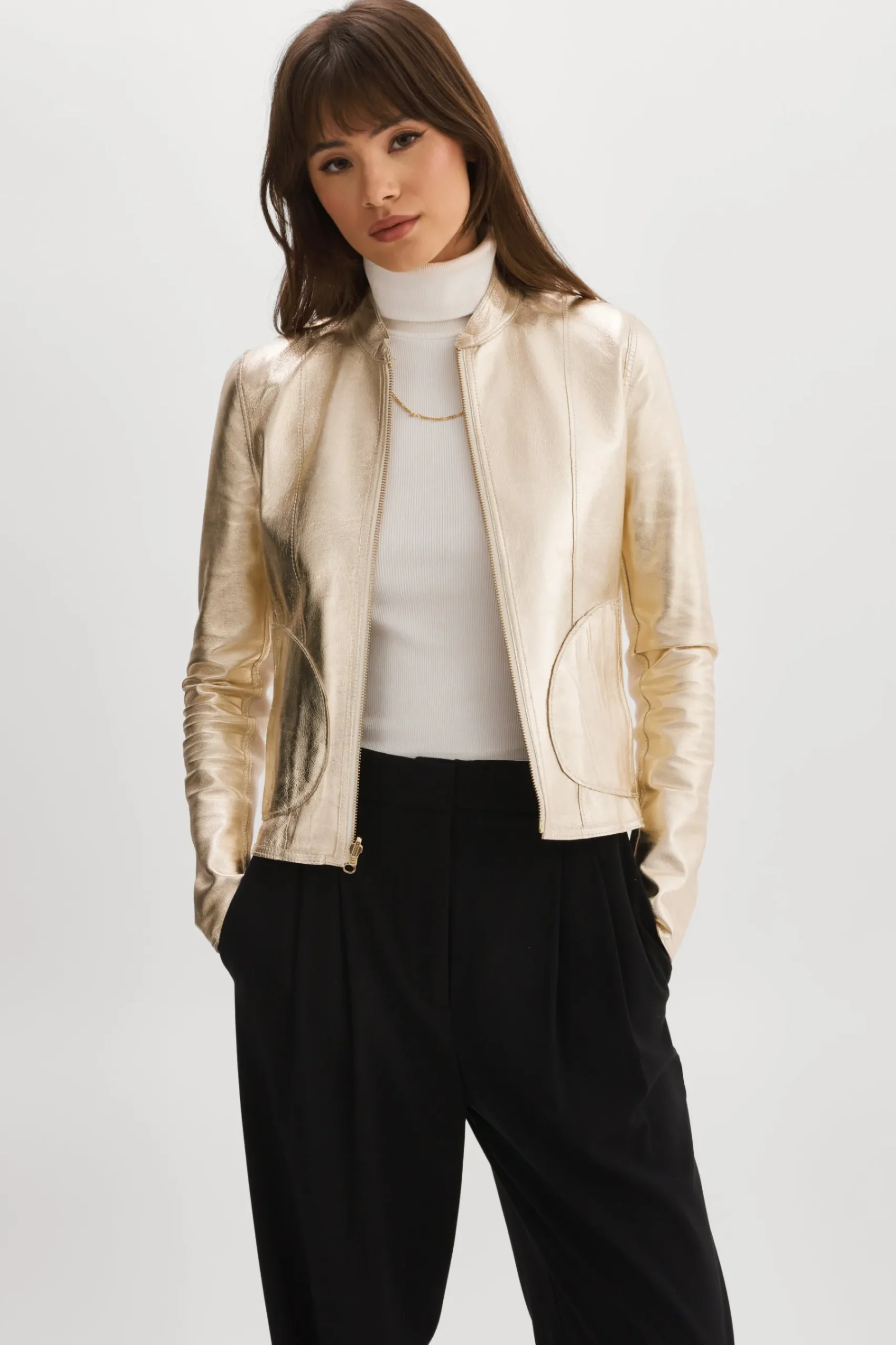 Femme LAMARQUE CHAPIN Blouson En Cuir Et Or Réversible