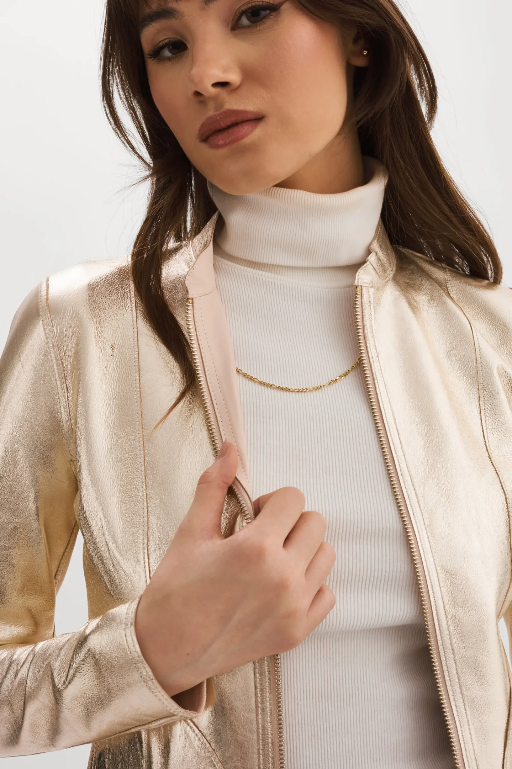 Femme LAMARQUE CHAPIN Blouson En Cuir Réversible De Couleur Rose Clair Et Or