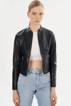 Femme LAMARQUE CHAPIN Blouson Noir En Cuir Réversible