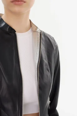 Femme LAMARQUE CHAPIN Blouson Noir En Cuir Réversible