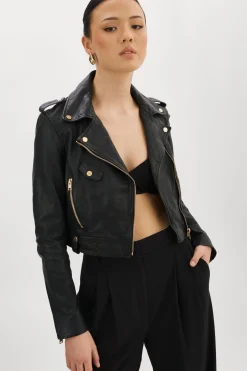 Femme LAMARQUE CIARA OR | Veste Motard Courte En Cuir