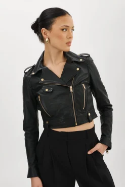 Femme LAMARQUE CIARA OR | Veste Motard Courte En Cuir
