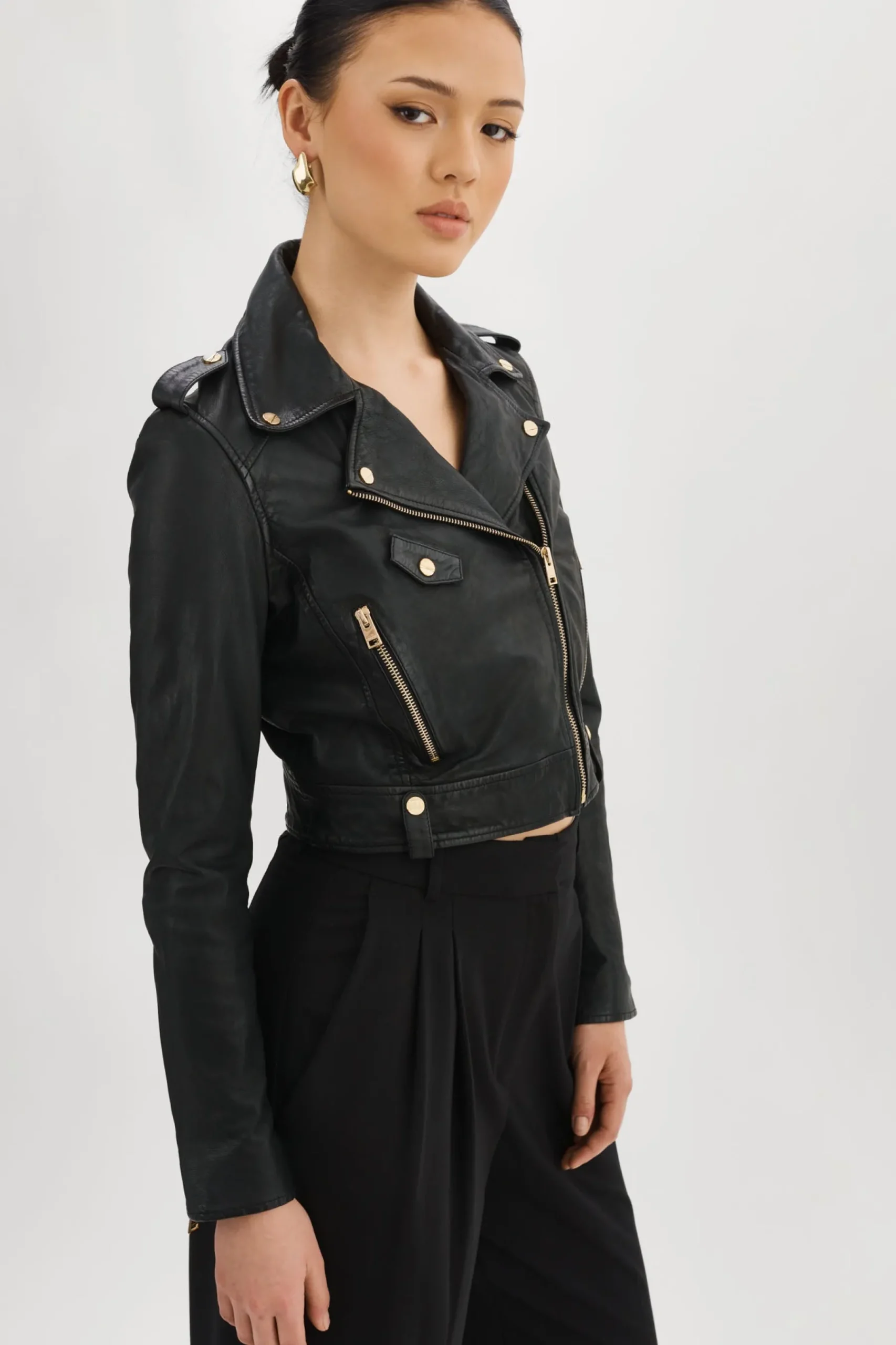 Femme LAMARQUE CIARA OR | Veste Motard Courte En Cuir