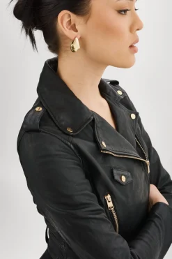 Femme LAMARQUE CIARA OR | Veste Motard Courte En Cuir
