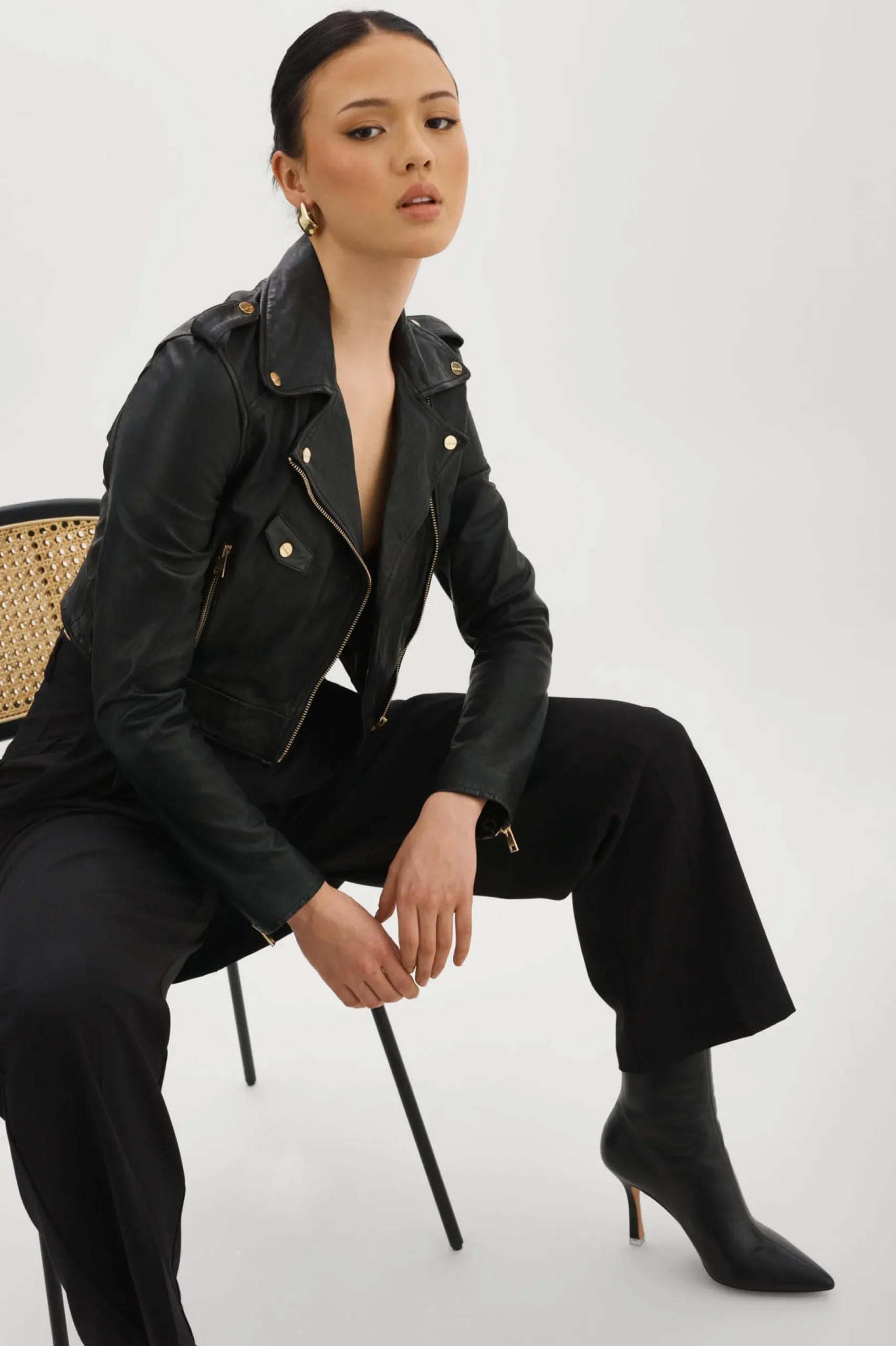 Femme LAMARQUE CIARA OR | Veste Motard Courte En Cuir