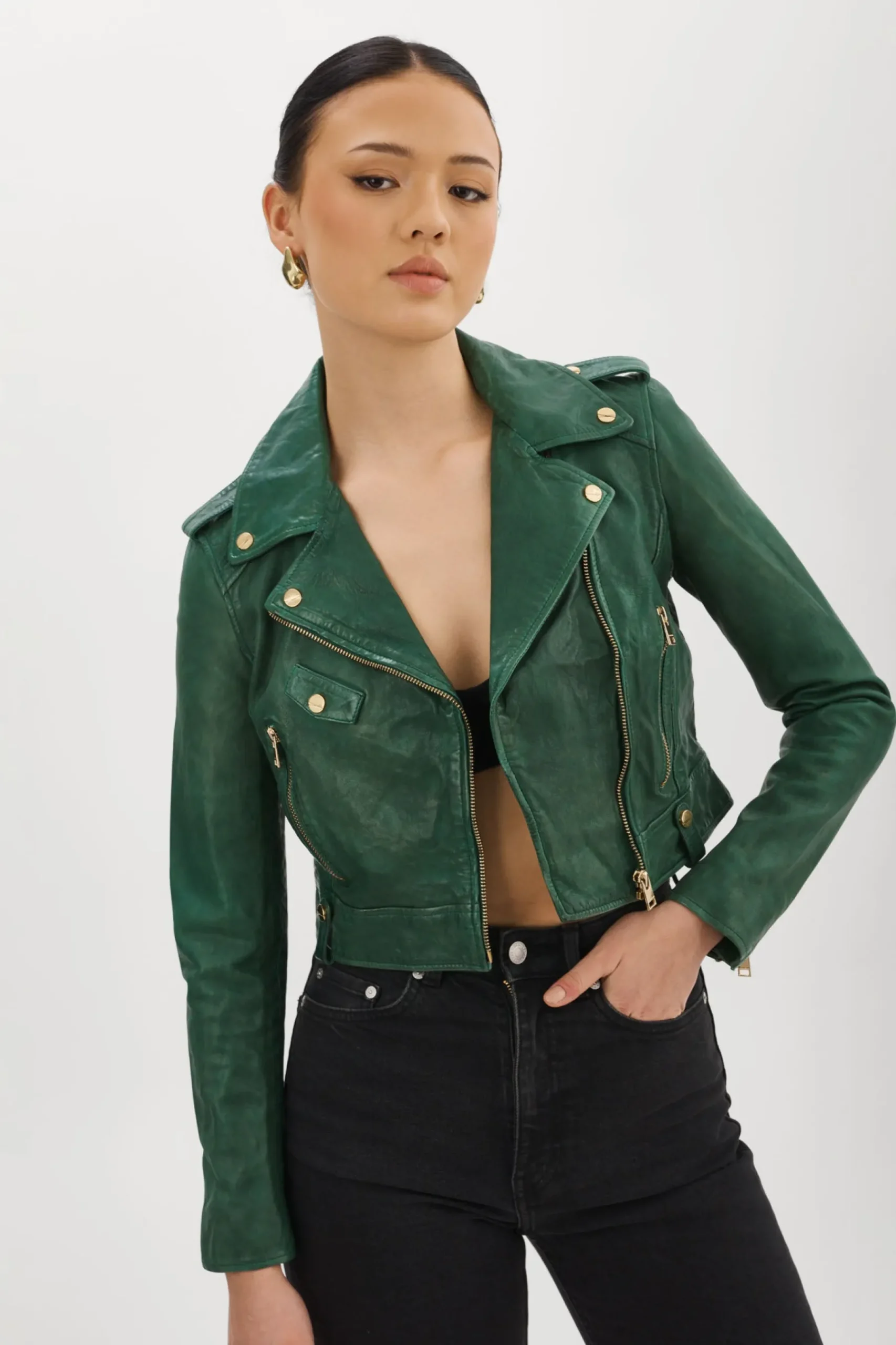 Femme LAMARQUE CIARA OR | Veste Motard Courte En Cuir