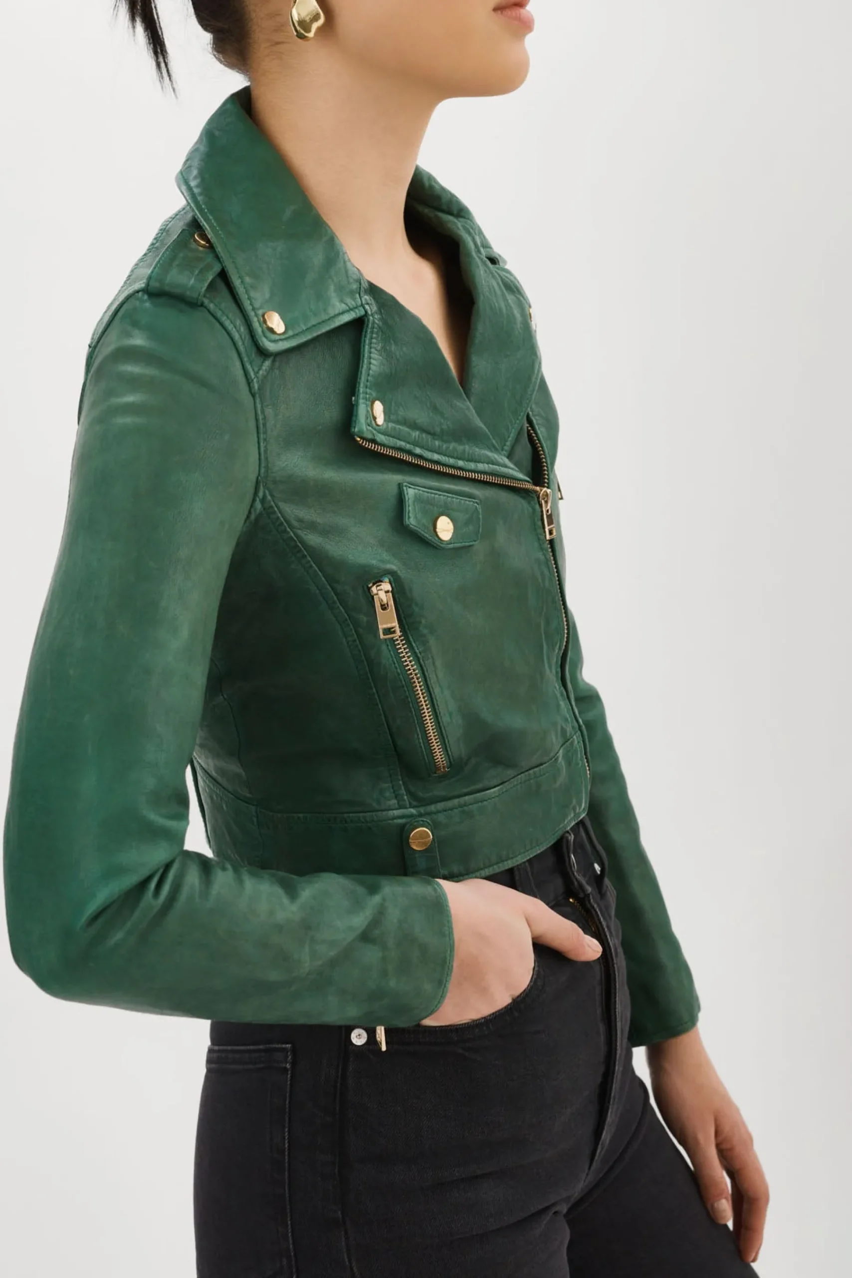 Femme LAMARQUE CIARA OR | Veste Motard Courte En Cuir