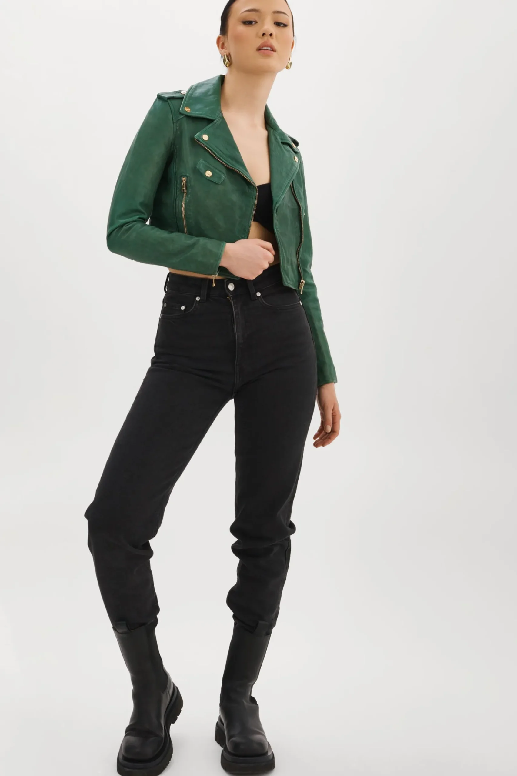 Femme LAMARQUE CIARA OR | Veste Motard Courte En Cuir