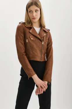 Femme LAMARQUE CIARA OR | Veste Motard Courte En Cuir