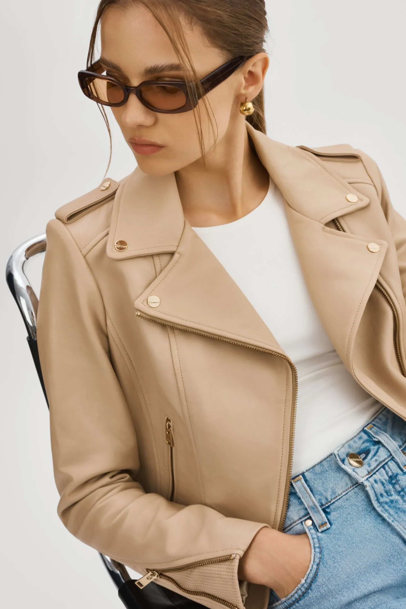 Femme LAMARQUE DONNA OR | Veste Moto Signature En Cuir