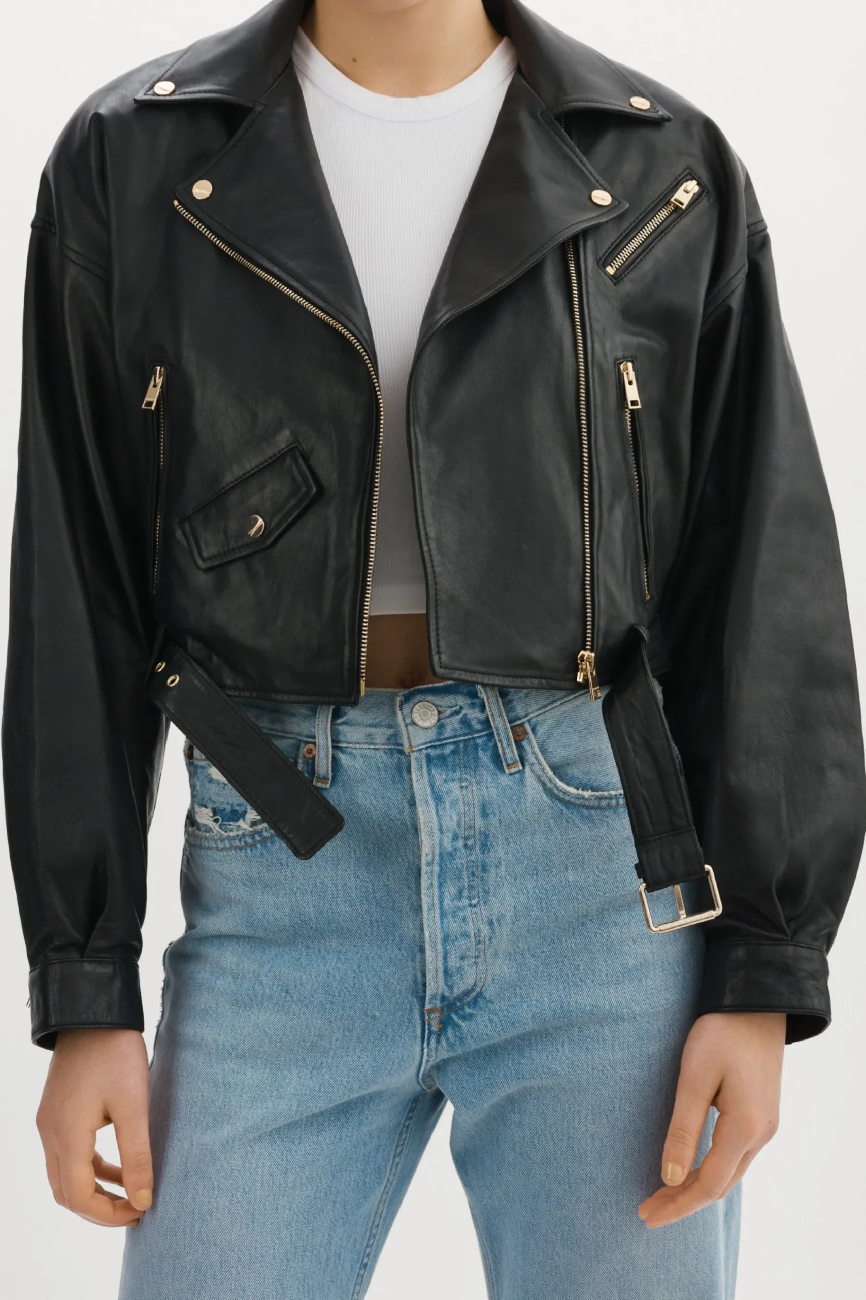 Femme LAMARQUE DYLAN GOLD | 80's Leather Biker Jacket