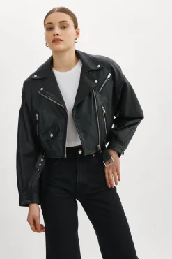 Femme LAMARQUE DYLAN Veste Moto Raccourcie En Cuir Avec épaules Matelassé