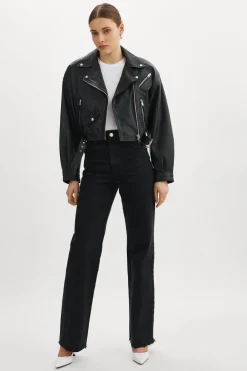 Femme LAMARQUE DYLAN Veste Moto Raccourcie En Cuir Avec épaules Matelassé