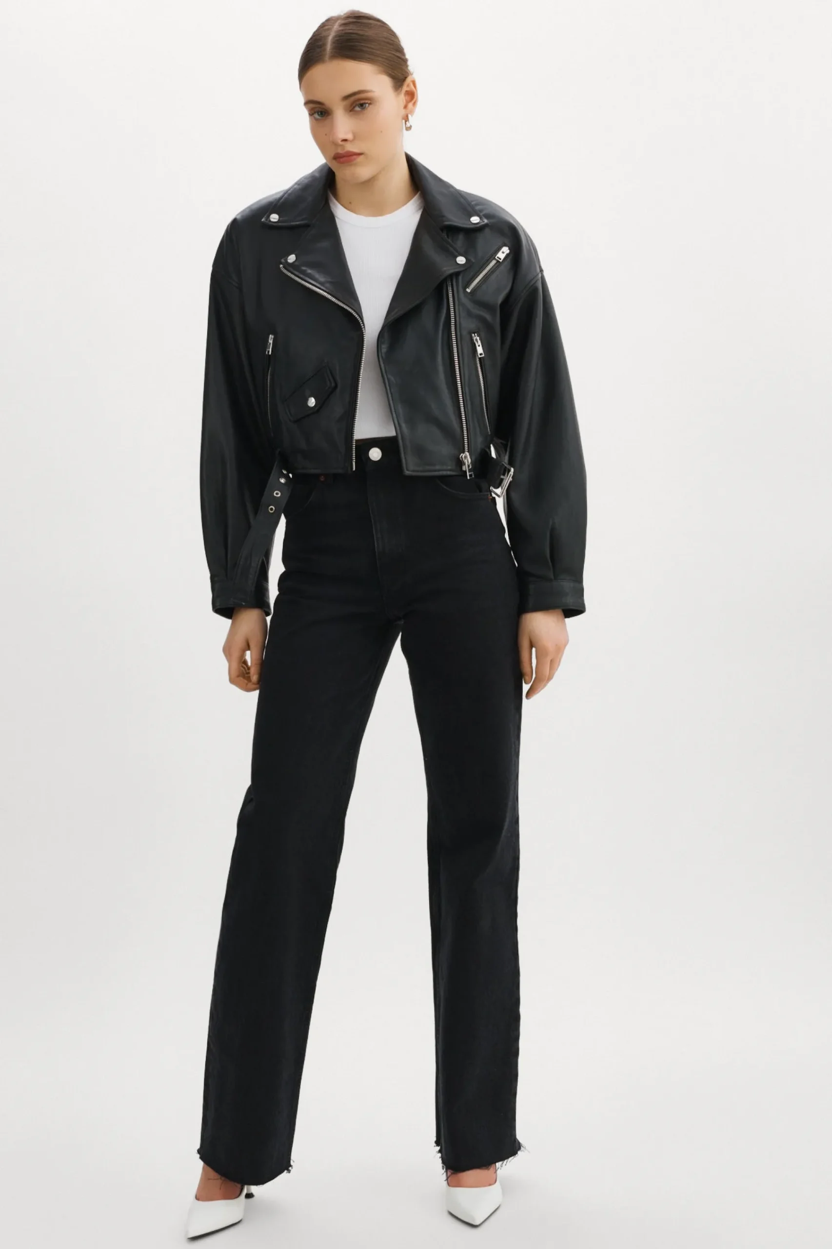 Femme LAMARQUE DYLAN Veste Moto Raccourcie En Cuir Avec épaules Matelassé