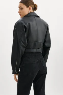 Femme LAMARQUE DYLAN Veste Moto Raccourcie En Cuir Avec épaules Matelassé