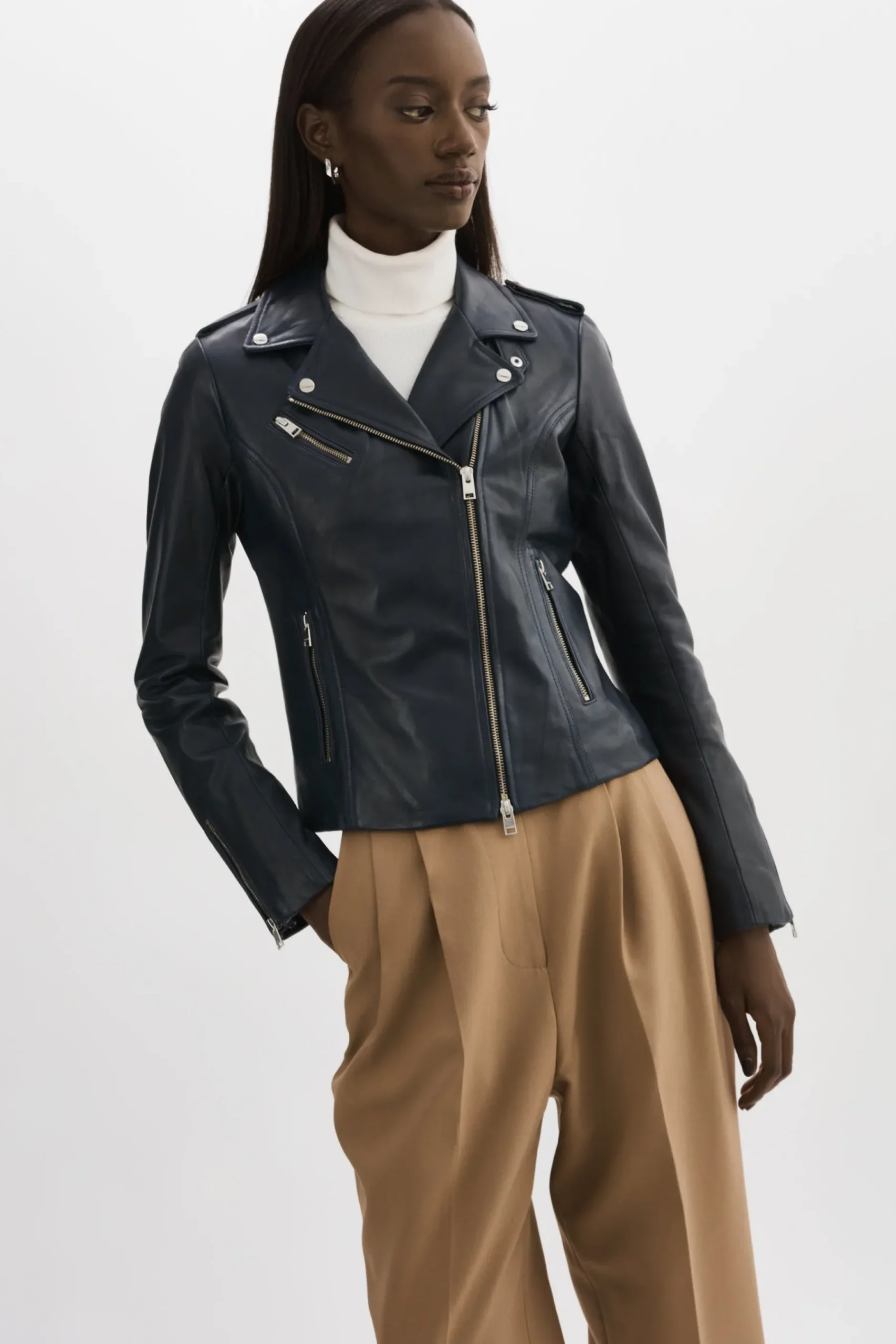 Femme LAMARQUE HARPER Veste Motard En Cuir Ajusté
