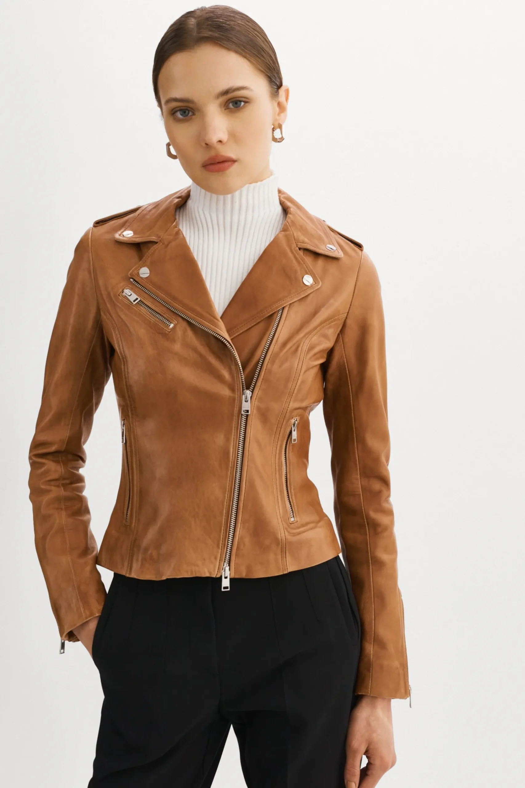 Femme LAMARQUE HARPER Veste Motard Noir En Cuir Ajusté
