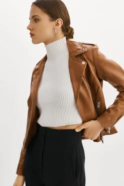Femme LAMARQUE HARPER Veste Motard Noir En Cuir Ajusté