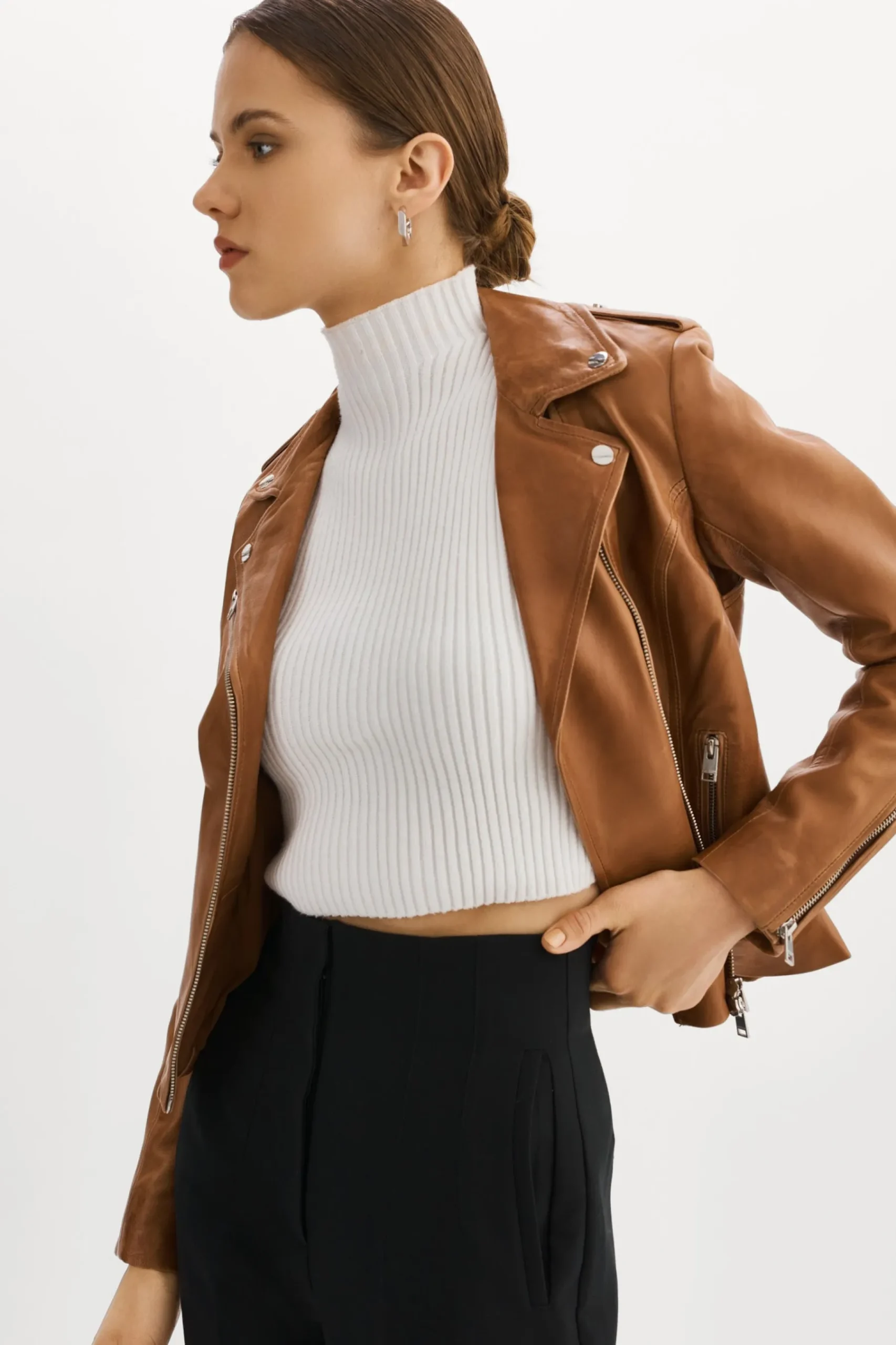 Femme LAMARQUE HARPER Veste Motard Noir En Cuir Ajusté