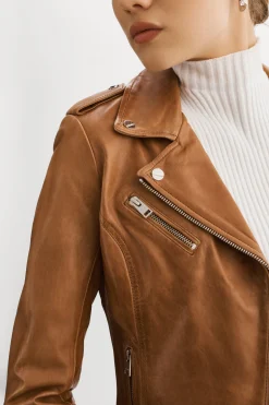 Femme LAMARQUE HARPER Veste Motard Noir En Cuir Ajusté