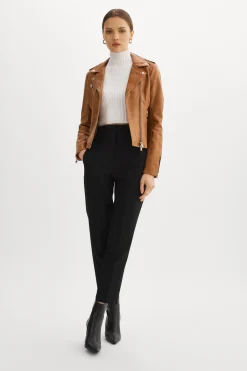 Femme LAMARQUE HARPER Veste Motard Noir En Cuir Ajusté