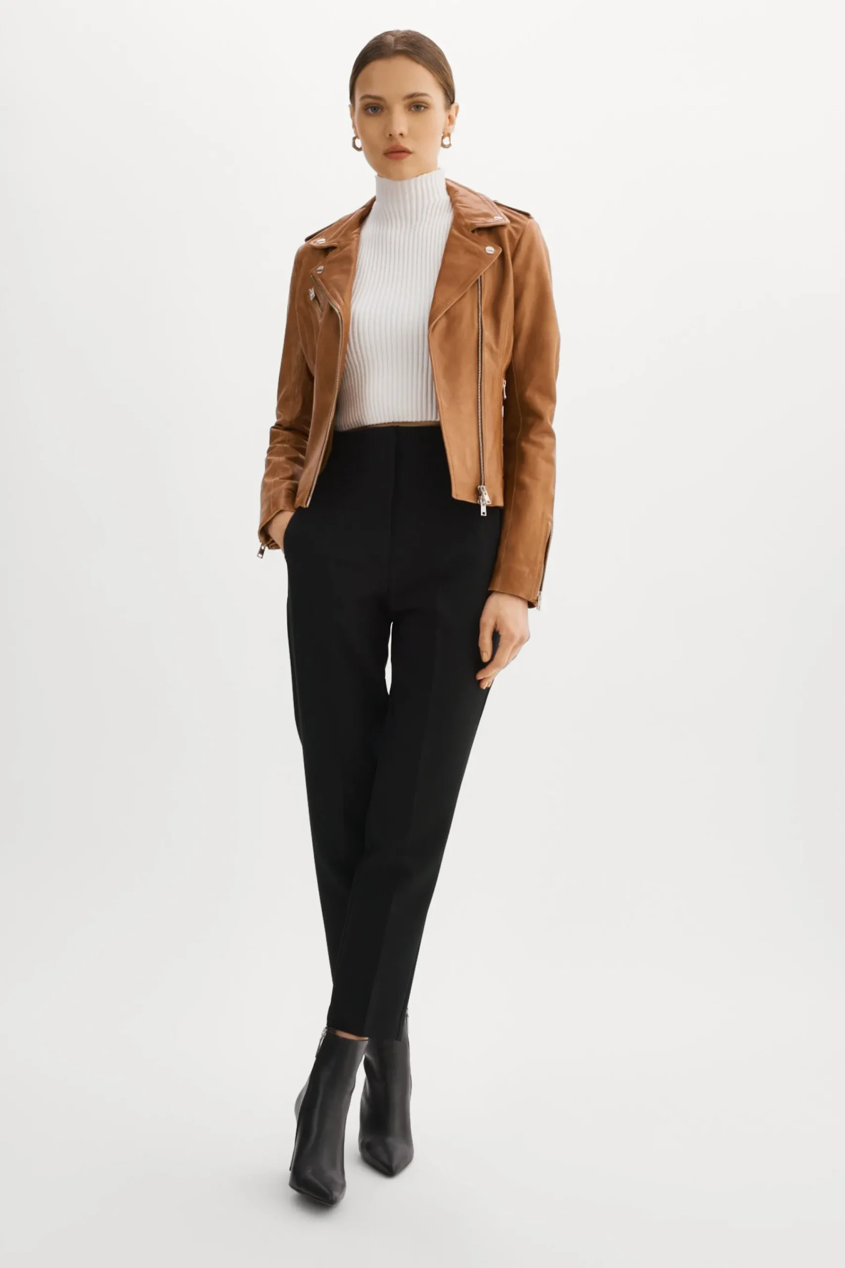 Femme LAMARQUE HARPER Veste Motard Noir En Cuir Ajusté